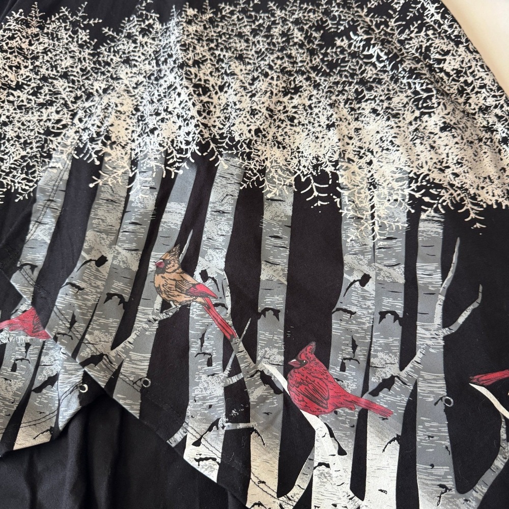 A Walk in the Park Cardinal Forest Open Cardigan M Black Winter Eclectic Birds - Picture 4 of 7